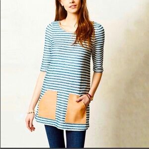 Anthropologie Postmark Faux Leather Pocket Striped Tunic Dress
